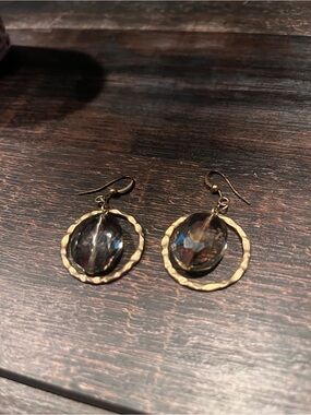 Gold Hoop Smoky Crystal Drop Earrings - Women Jewelry